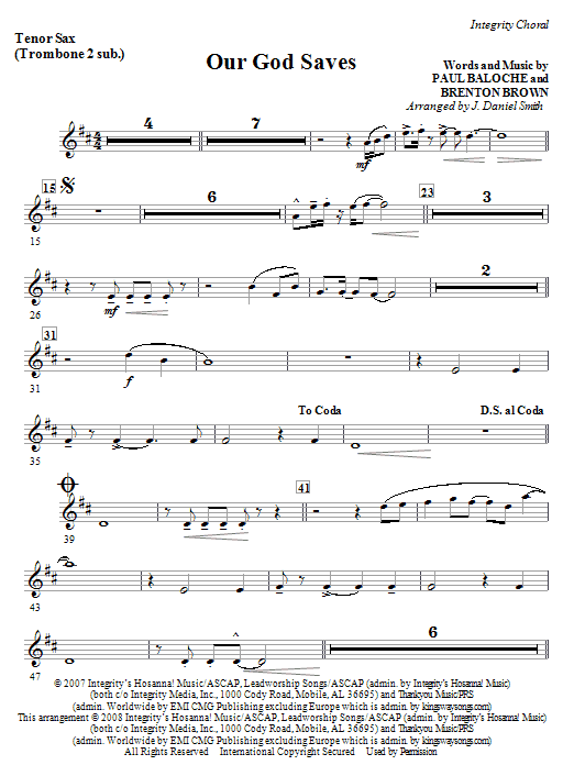 Our God Saves – Tenor Sax 1,2/Baritone TC 1,2 Our God Saves – Tenor Sax 1,2/Baritone TC 1,2