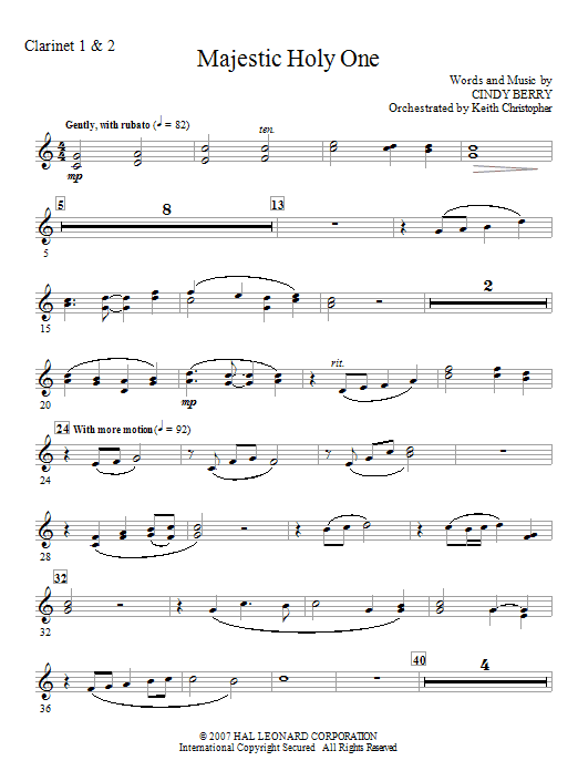 Majestic Holy One – Bb Clarinet 1,2 Majestic Holy One – Bb Clarinet 1,2