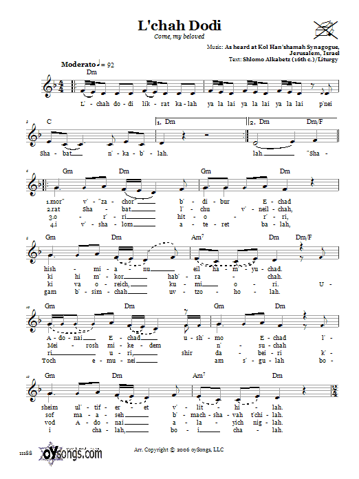L’chah Dodi (Come, My Beloved) L’chah Dodi (Come, My Beloved)