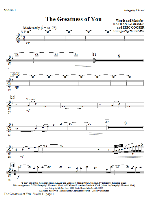 The Greatness Of You – Violin 1 The Greatness Of You – Violin 1