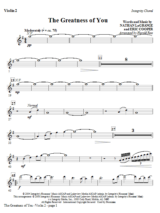 The Greatness Of You – Violin 2 The Greatness Of You – Violin 2