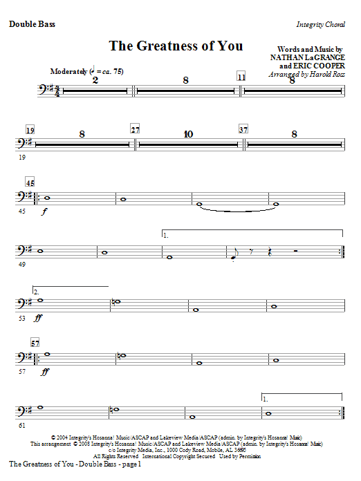The Greatness Of You – Double Bass The Greatness Of You – Double Bass