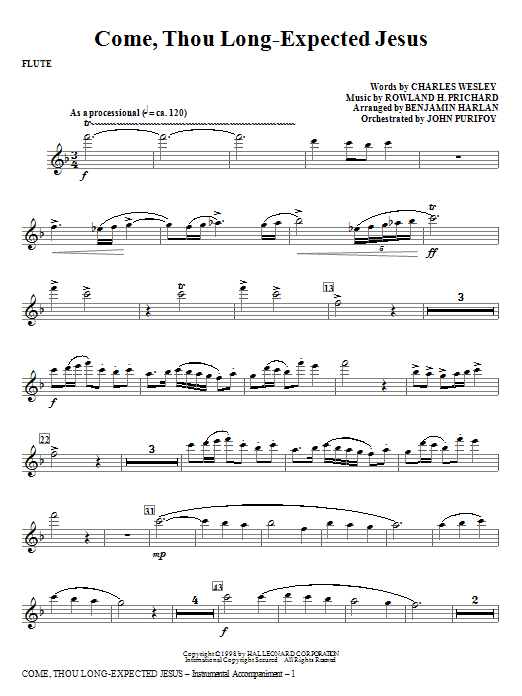 Come, Thou Long-Expected Jesus – Flute Come, Thou Long-Expected Jesus – Flute