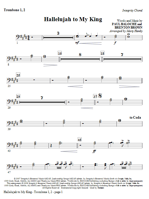 Hallelujah To My King – Trombone 1,2 Hallelujah To My King – Trombone 1,2