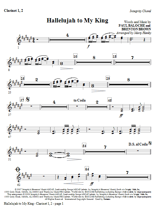 Hallelujah To My King – Bb Clarinet 1,2 Hallelujah To My King – Bb Clarinet 1,2