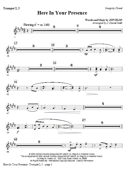 Here In Your Presence – Bb Trumpet 2,3 Here In Your Presence – Bb Trumpet 2,3