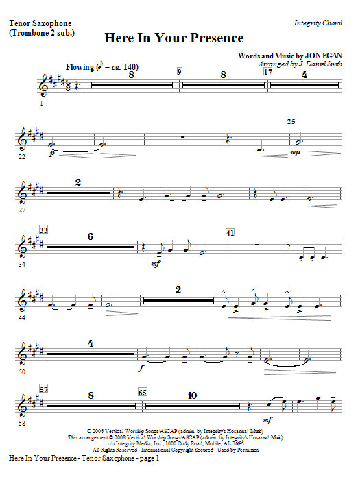 Here In Your Presence – Tenor Sax (Trombone 2 sub) Here In Your Presence – Tenor Sax (Trombone 2 sub)