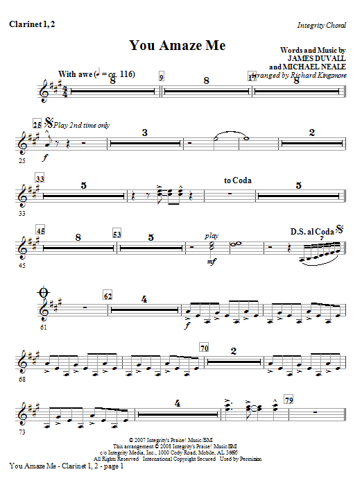 You Amaze Me – Bb Clarinet 1,2 You Amaze Me – Bb Clarinet 1,2