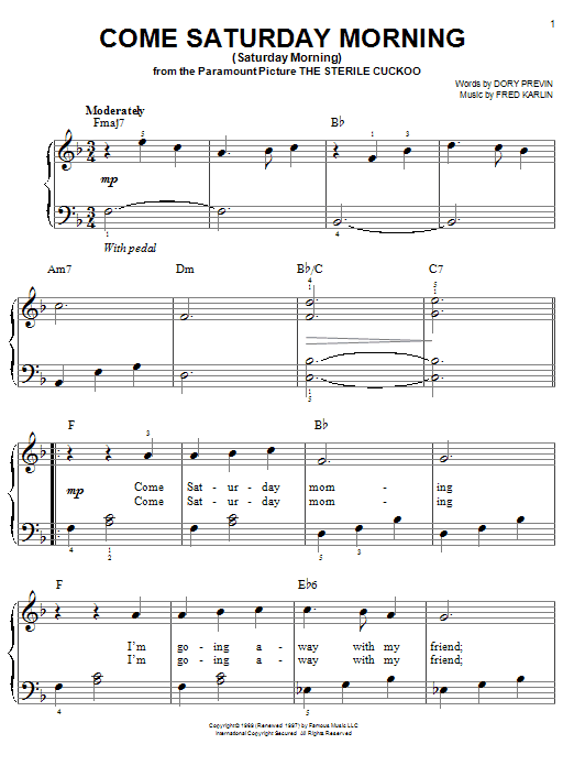 Come Saturday Morning (Saturday Morning) Come Saturday Morning (Saturday Morning)