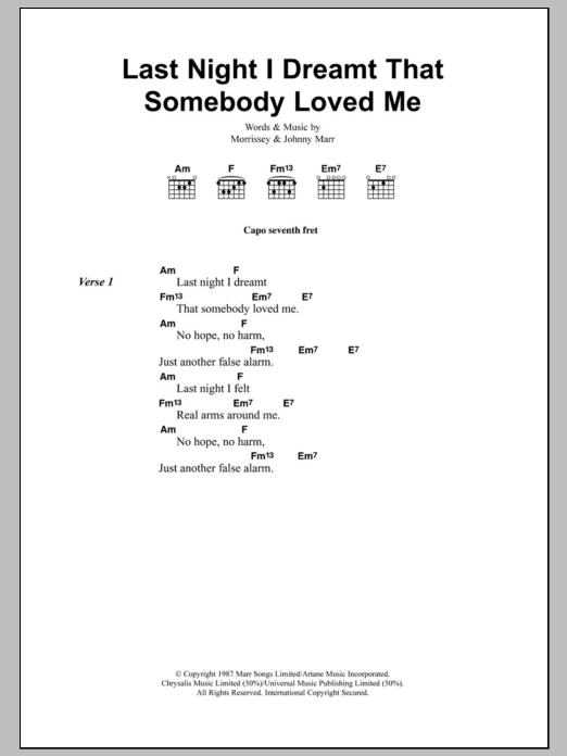 Last Night I Dreamt That Somebody Loved Me Last Night I Dreamt That Somebody Loved Me