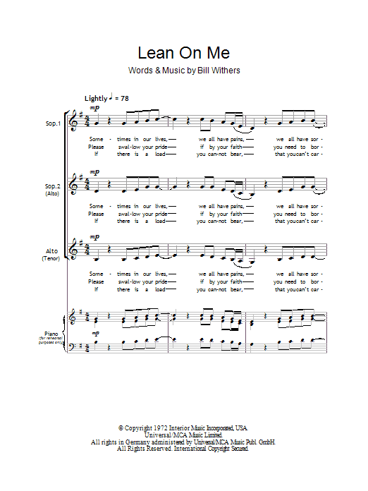 Lean On Me (arr. Barrie Carson Turner) Lean On Me (arr. Barrie Carson Turner)