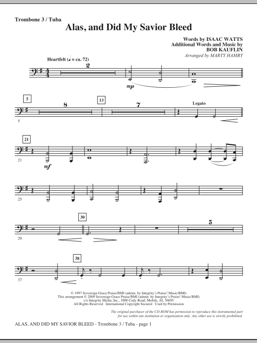 Alas, And Did My Savior Bleed – Trombone 3/Tuba Alas, And Did My Savior Bleed – Trombone 3/Tuba