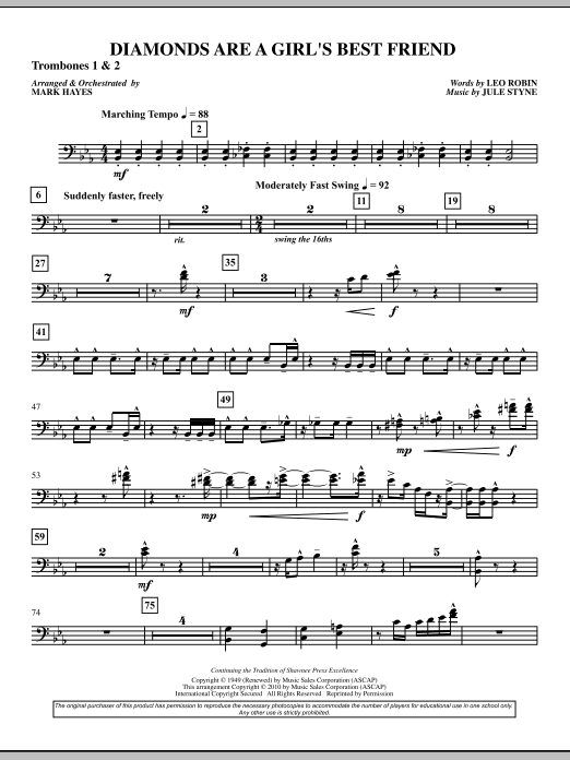 Diamonds Are A Girl’s Best Friend – Trombone 1 & 2 Diamonds Are A Girl’s Best Friend – Trombone 1 & 2