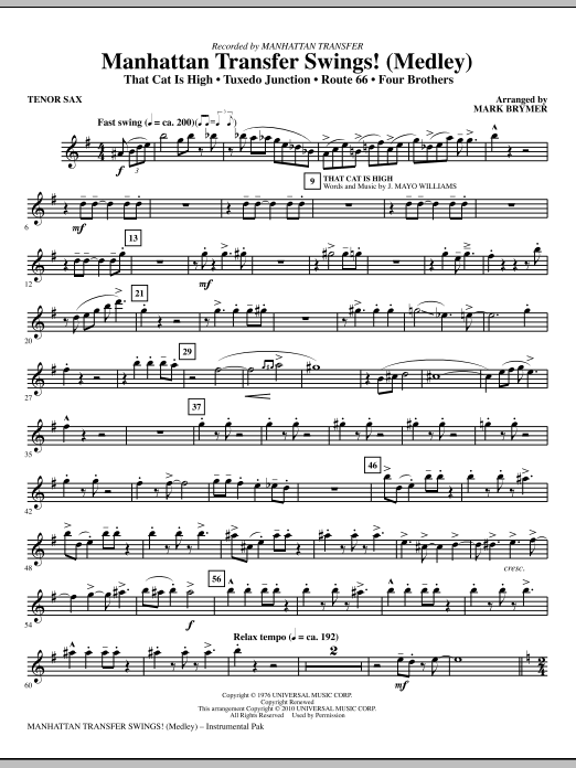 Manhattan Transfer Swings! (Medley) – Bb Tenor Saxophone Manhattan Transfer Swings! (Medley) – Bb Tenor Saxophone