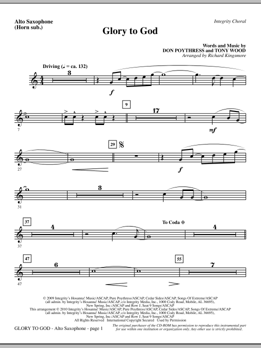 Glory To God – Alto Sax (Horn sub.) Glory To God – Alto Sax (Horn sub.)