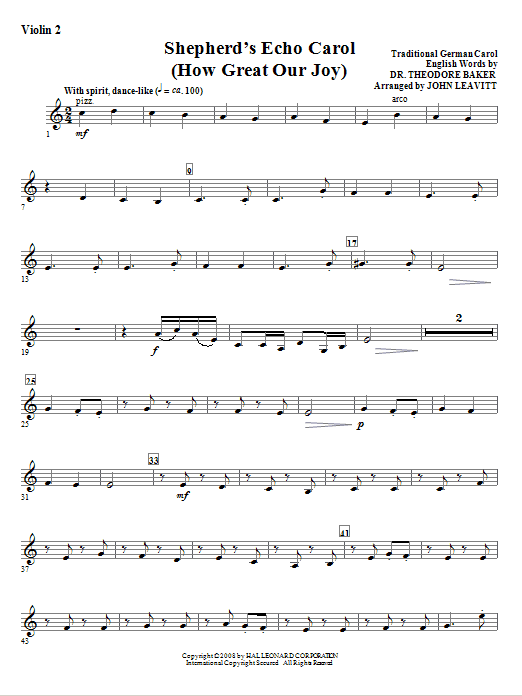 Shepherd’s Echo Carol (How Great Our Joy) (arr. John Leavitt) – Violin 2 Shepherd’s Echo Carol (How Great Our Joy) (arr. John Leavitt) – Violin 2