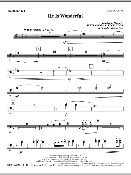 He Is Wonderful – Trombone 1 & 2 He Is Wonderful – Trombone 1 & 2