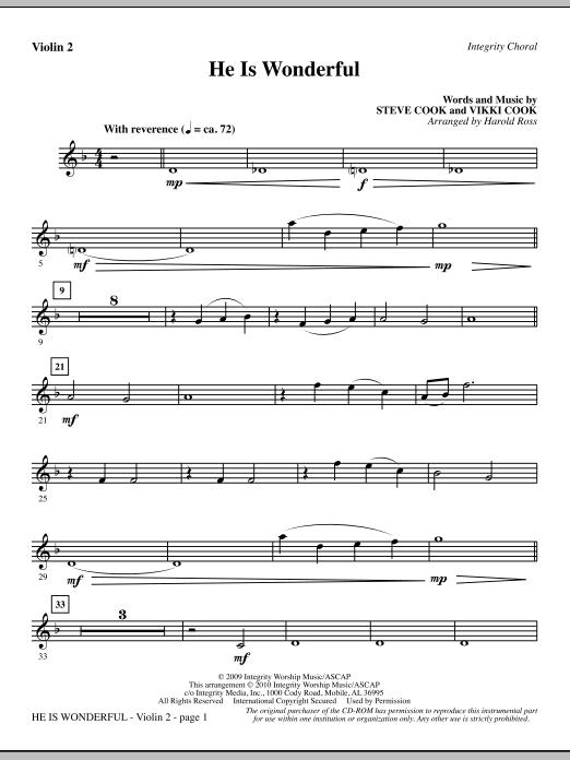 He Is Wonderful – Violin 2 He Is Wonderful – Violin 2