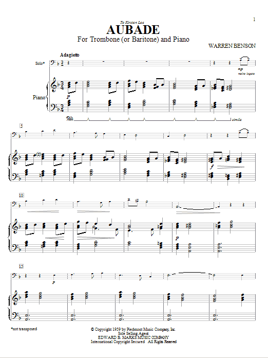 Aubade For Trombone (or Baritone) And Piano Aubade For Trombone (or Baritone) And Piano