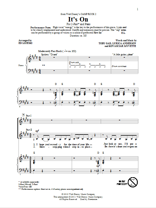 It’s On (from Camp Rock 2) (arr. Ed Lojeski) It’s On (from Camp Rock 2) (arr. Ed Lojeski)