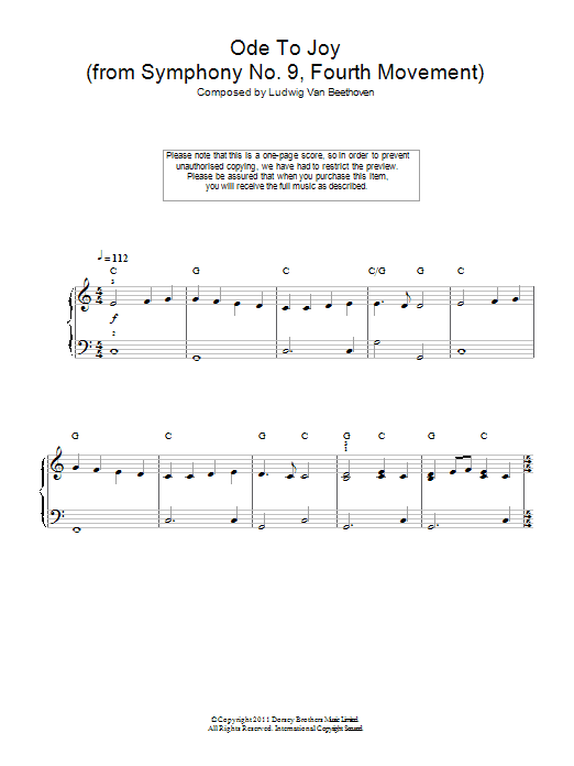 Ode To Joy from Symphony No. 9, Fourth Movement Ode To Joy from Symphony No. 9, Fourth Movement