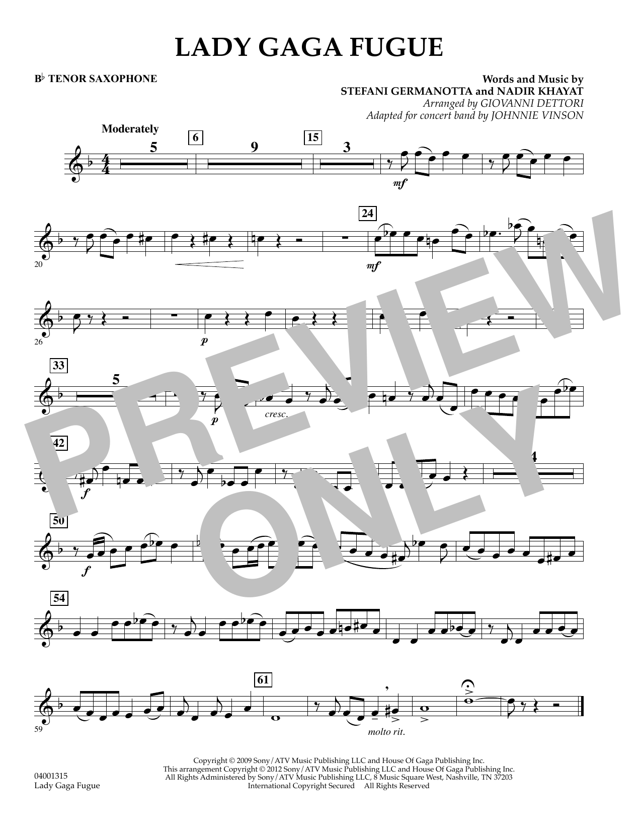 Lady Gaga Fugue – Bb Tenor Saxophone Lady Gaga Fugue – Bb Tenor Saxophone