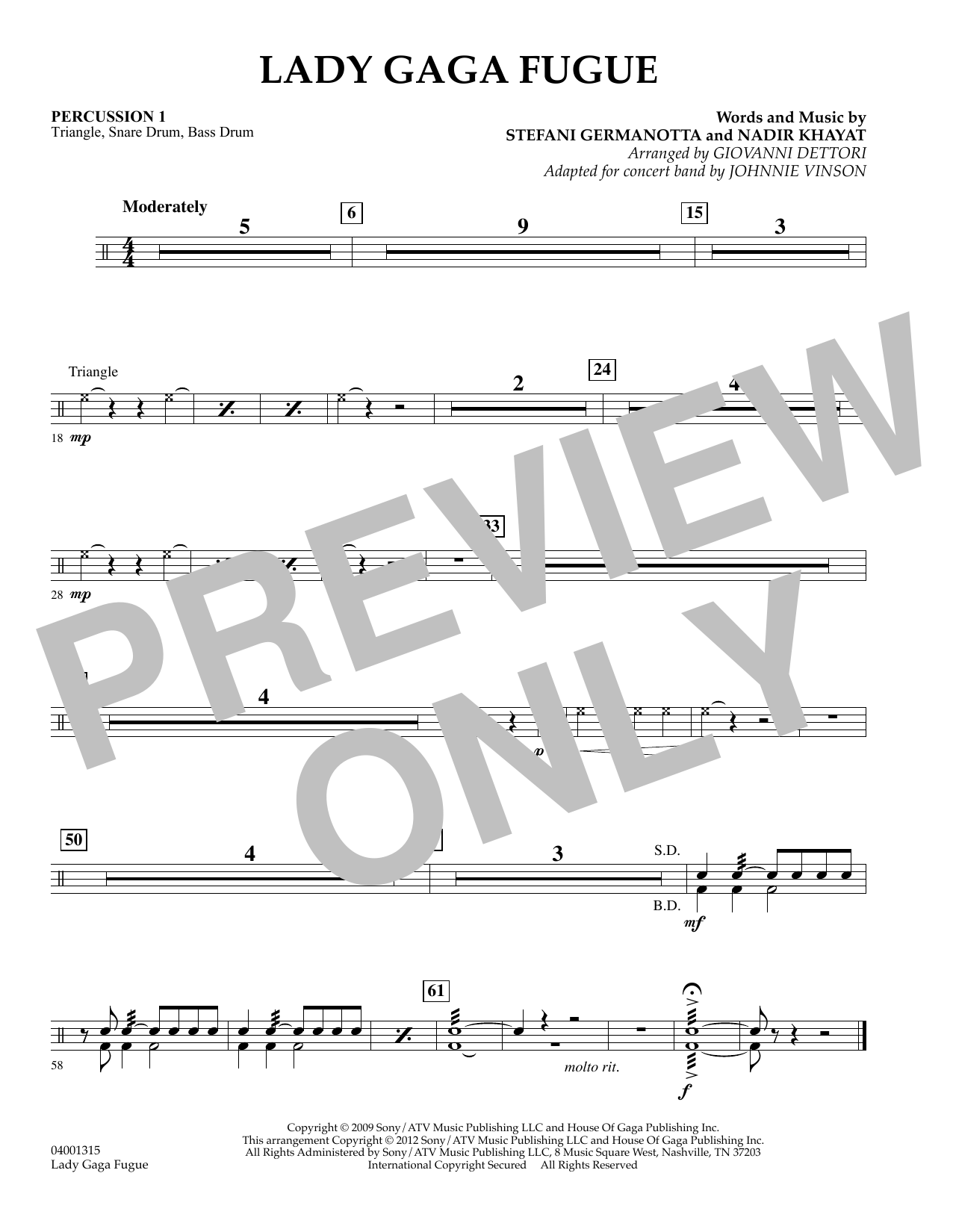 Lady Gaga Fugue – Percussion 1 Lady Gaga Fugue – Percussion 1