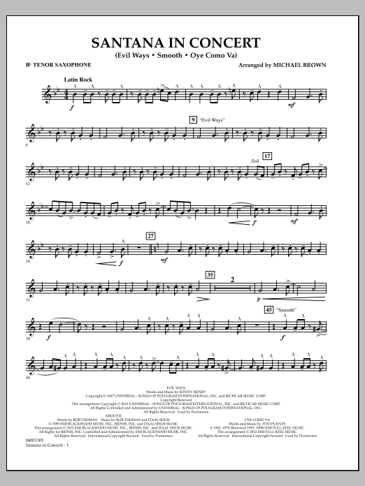 Santana In Concert – Bb Tenor Saxophone Santana In Concert – Bb Tenor Saxophone