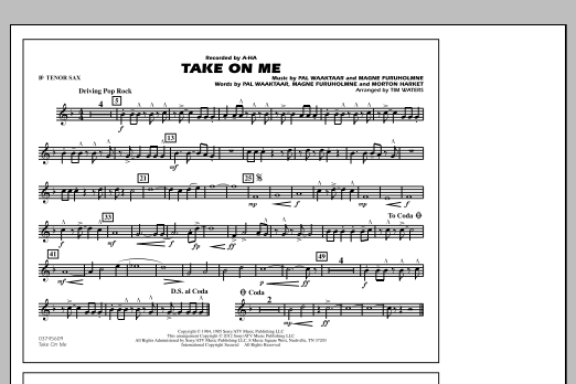 Take On Me – Bb Tenor Sax Take On Me – Bb Tenor Sax
