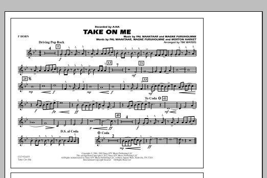 Take On Me – F Horn Take On Me – F Horn