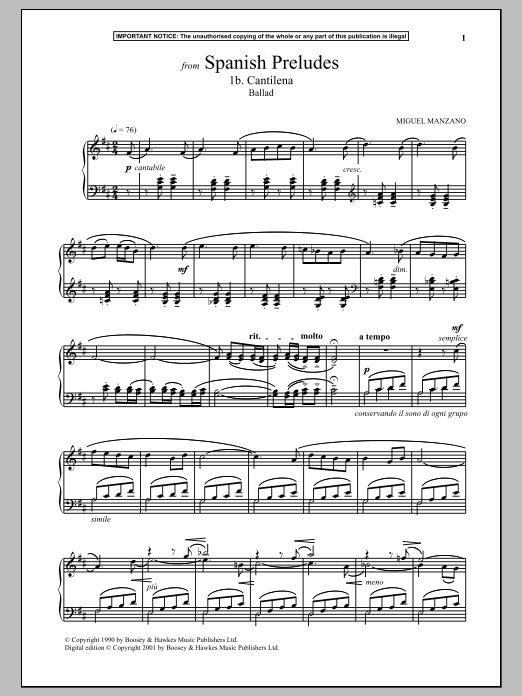 Spanish Preludes, 1b. Cantilena (Ballad) Spanish Preludes, 1b. Cantilena (Ballad)