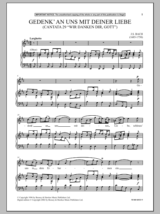 Gedenk An Uns Mit Deiner Liebe (Cantata 29 Wir Danken Dir, Gott ) Gedenk An Uns Mit Deiner Liebe (Cantata 29 Wir Danken Dir, Gott )