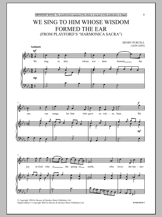 We Sing To Him Whose Wisdom Formed The Ear (From Playford’s Harmonica Sacra) We Sing To Him Whose Wisdom Formed The Ear (From Playford’s Harmonica Sacra)