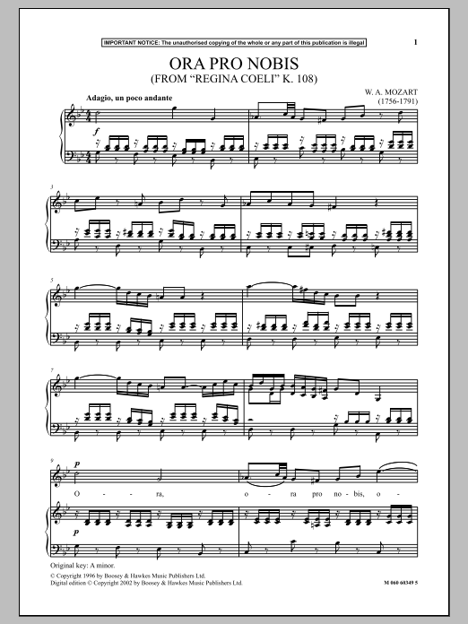 Ora Pro Nobis (from Regina Coeli K. 108) Ora Pro Nobis (from Regina Coeli K. 108)