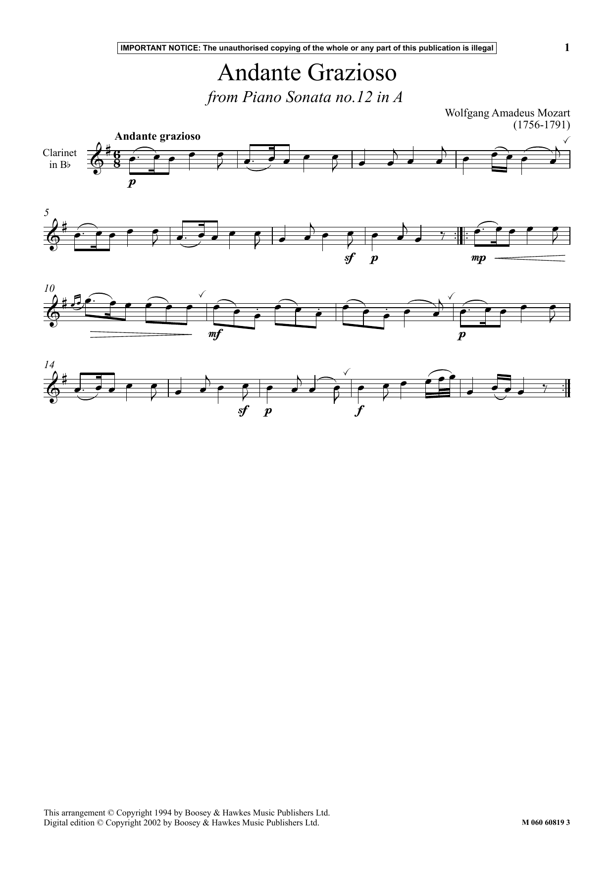 Andante Grazioso (from Piano Sonata No.12 In A) Andante Grazioso (from Piano Sonata No.12 In A)