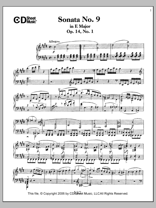 Sonata No. 9 In E Major, Op. 14, No. 1 Sonata No. 9 In E Major, Op. 14, No. 1