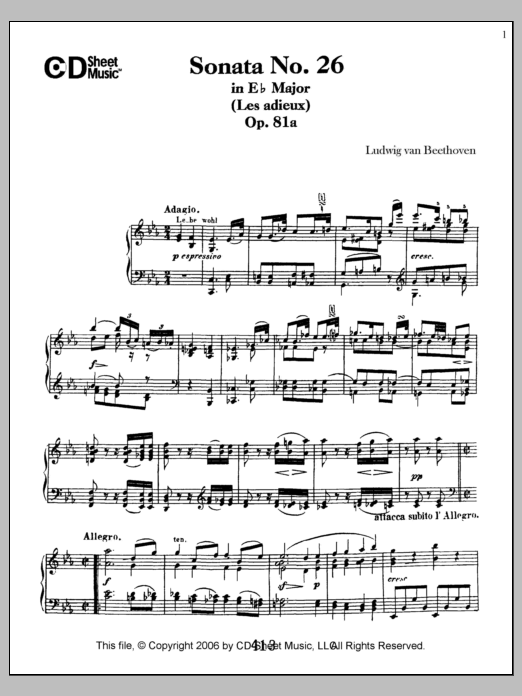 Sonata No. 26 In E-flat Major (les Adieux), Op. 81a Sonata No. 26 In E-flat Major (les Adieux), Op. 81a