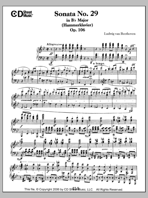 Sonata No. 29 In B-flat Major (hammerklavier), Op. 106 Sonata No. 29 In B-flat Major (hammerklavier), Op. 106