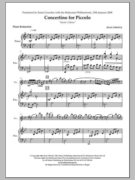 Sonia’s Dance Concertino for Piccolo – Piano Reduction Sonia’s Dance Concertino for Piccolo – Piano Reduction