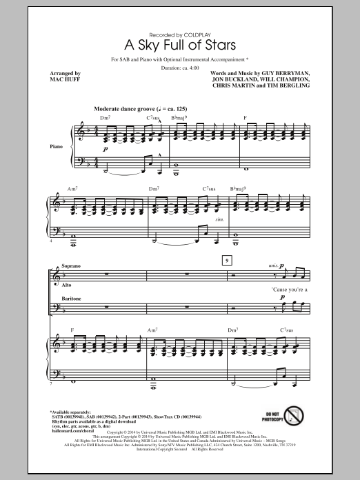 A Sky Full Of Stars (arr. Mac Huff)