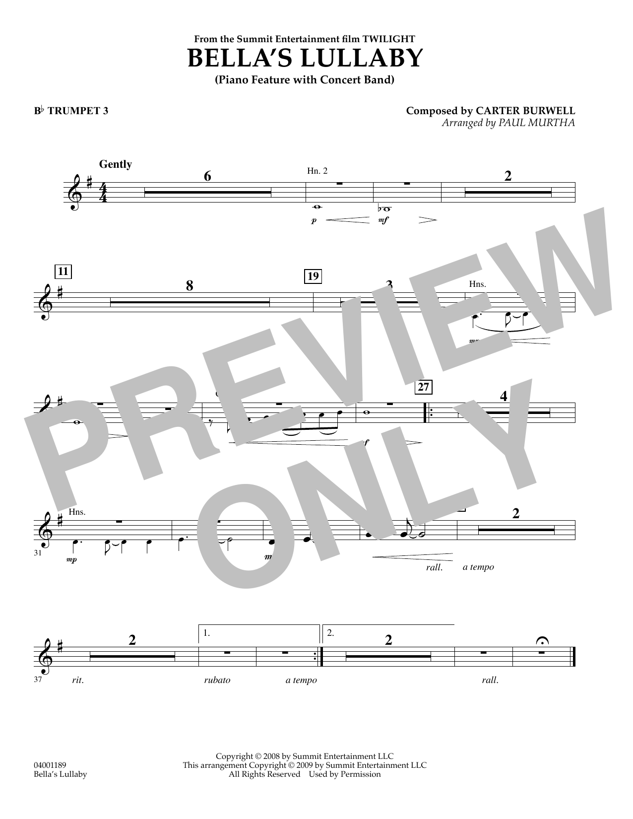 Bella’s Lullaby (from Twilight) – Bb Trumpet 3 Bella’s Lullaby (from Twilight) – Bb Trumpet 3