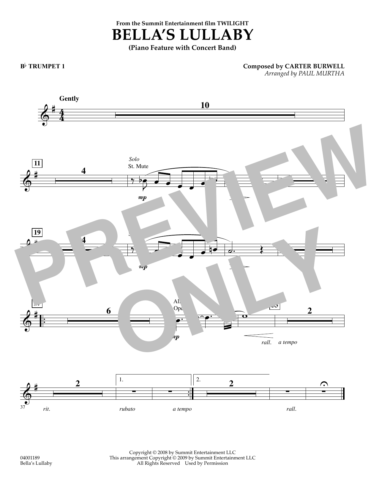 Bella’s Lullaby (from Twilight) – Bb Trumpet 1 Bella’s Lullaby (from Twilight) – Bb Trumpet 1