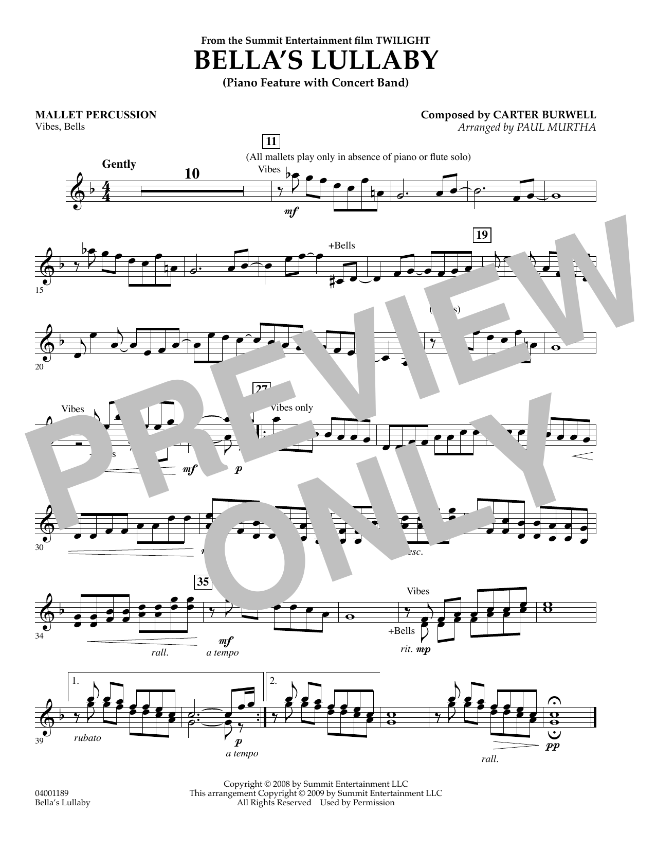 Bella’s Lullaby (from Twilight) – Mallet Percussion Bella’s Lullaby (from Twilight) – Mallet Percussion