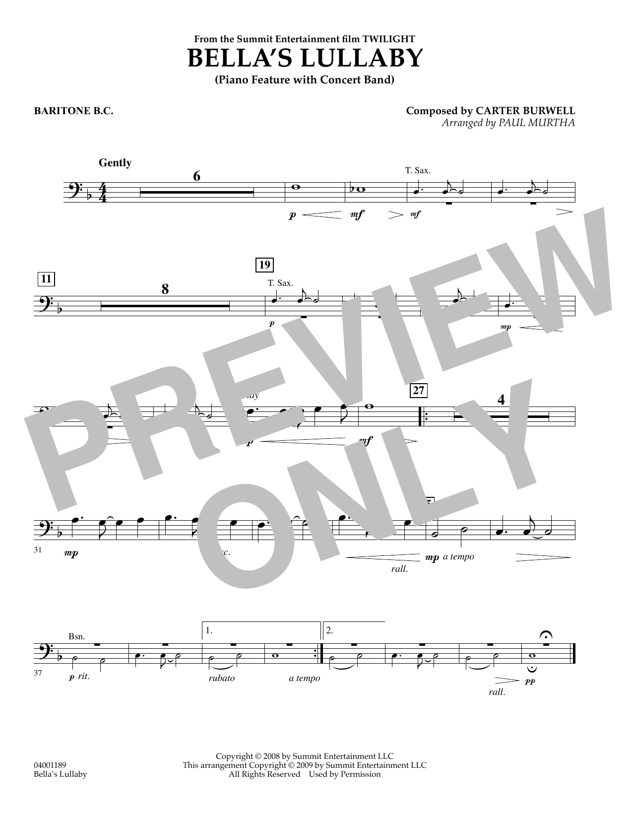 Bella’s Lullaby (from Twilight) – Baritone B.C. Bella’s Lullaby (from Twilight) – Baritone B.C.