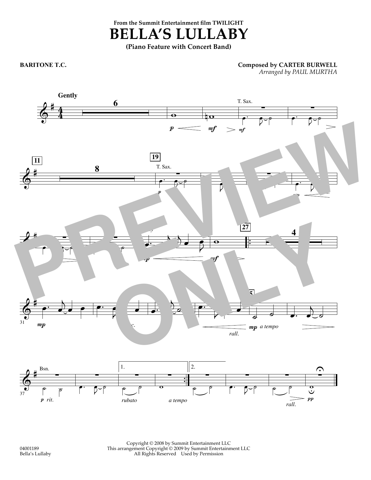 Bella’s Lullaby (from Twilight) – Baritone T.C. Bella’s Lullaby (from Twilight) – Baritone T.C.