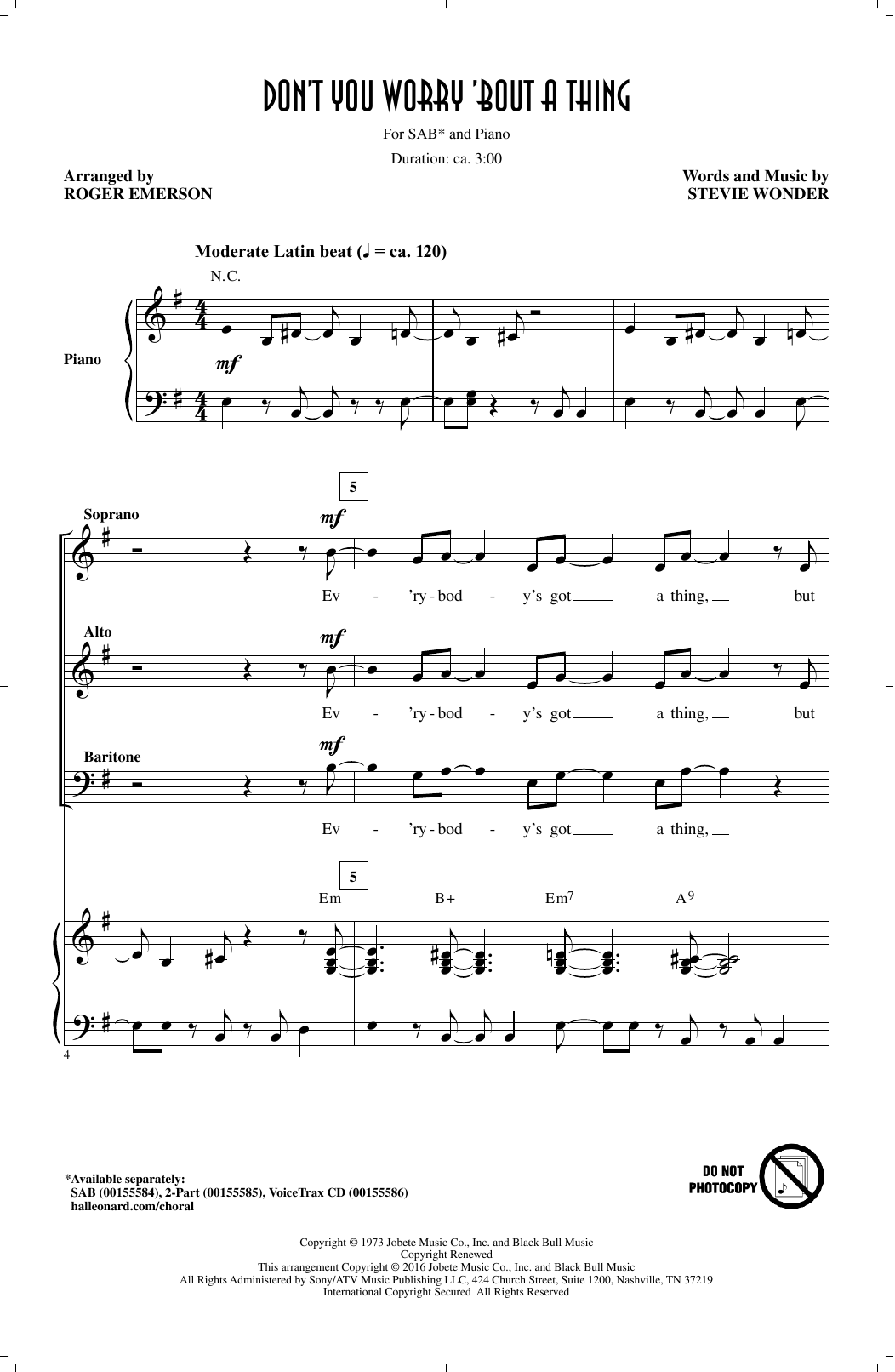 Don’t You Worry ‘Bout A Thing (arr. Roger Emerson)