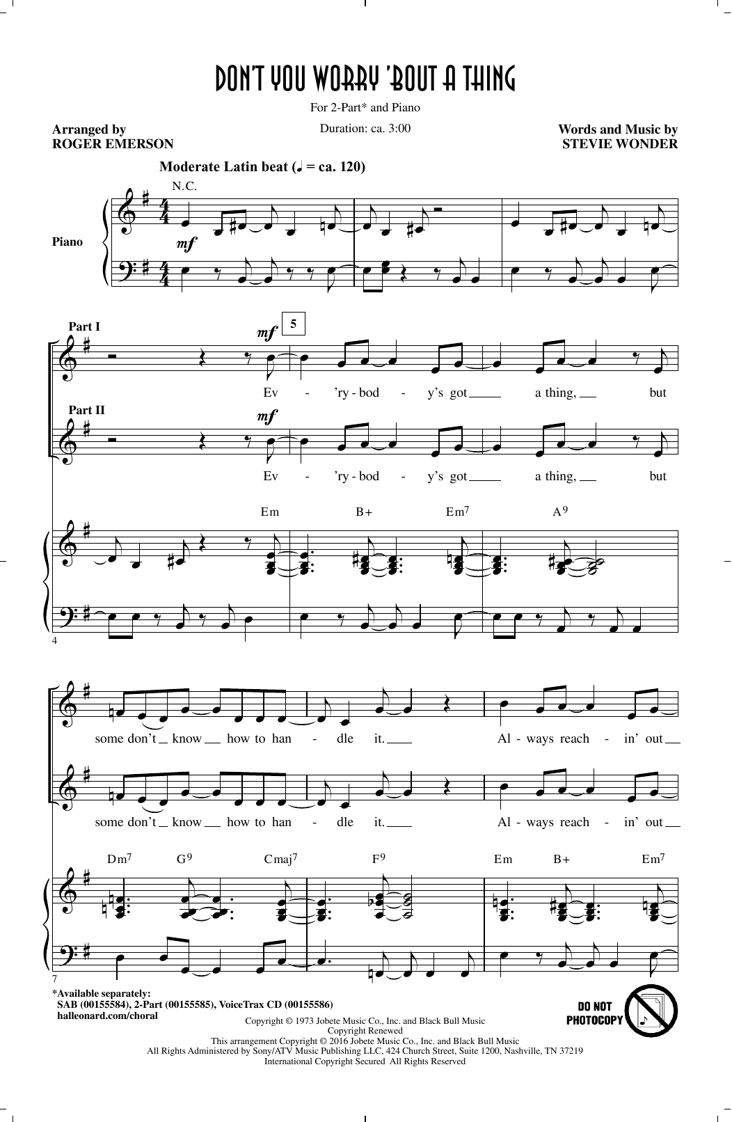 Don’t You Worry ‘Bout A Thing (arr. Roger Emerson)
