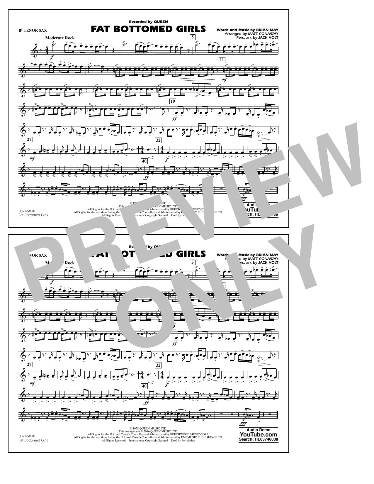 Fat Bottomed Girls – Bb Tenor Sax Fat Bottomed Girls – Bb Tenor Sax