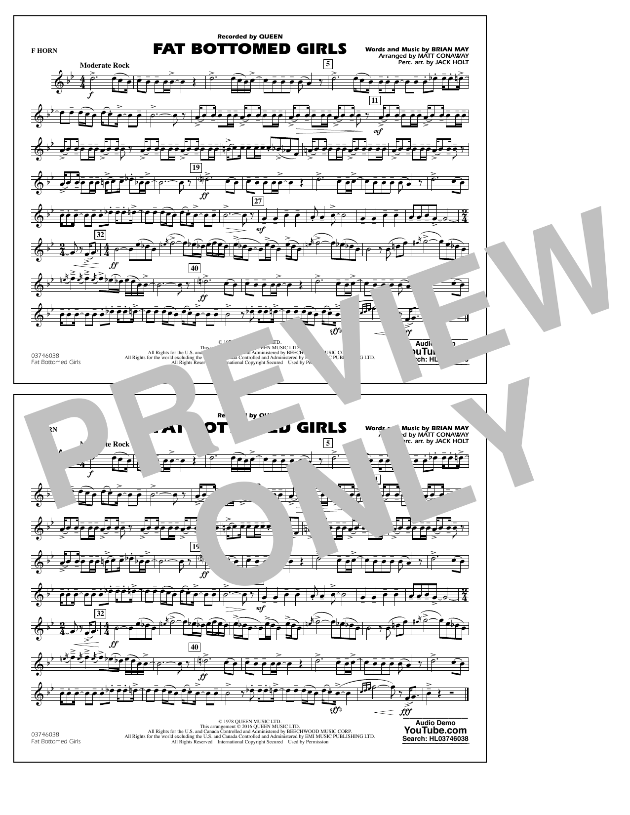 Fat Bottomed Girls – F Horn Fat Bottomed Girls – F Horn