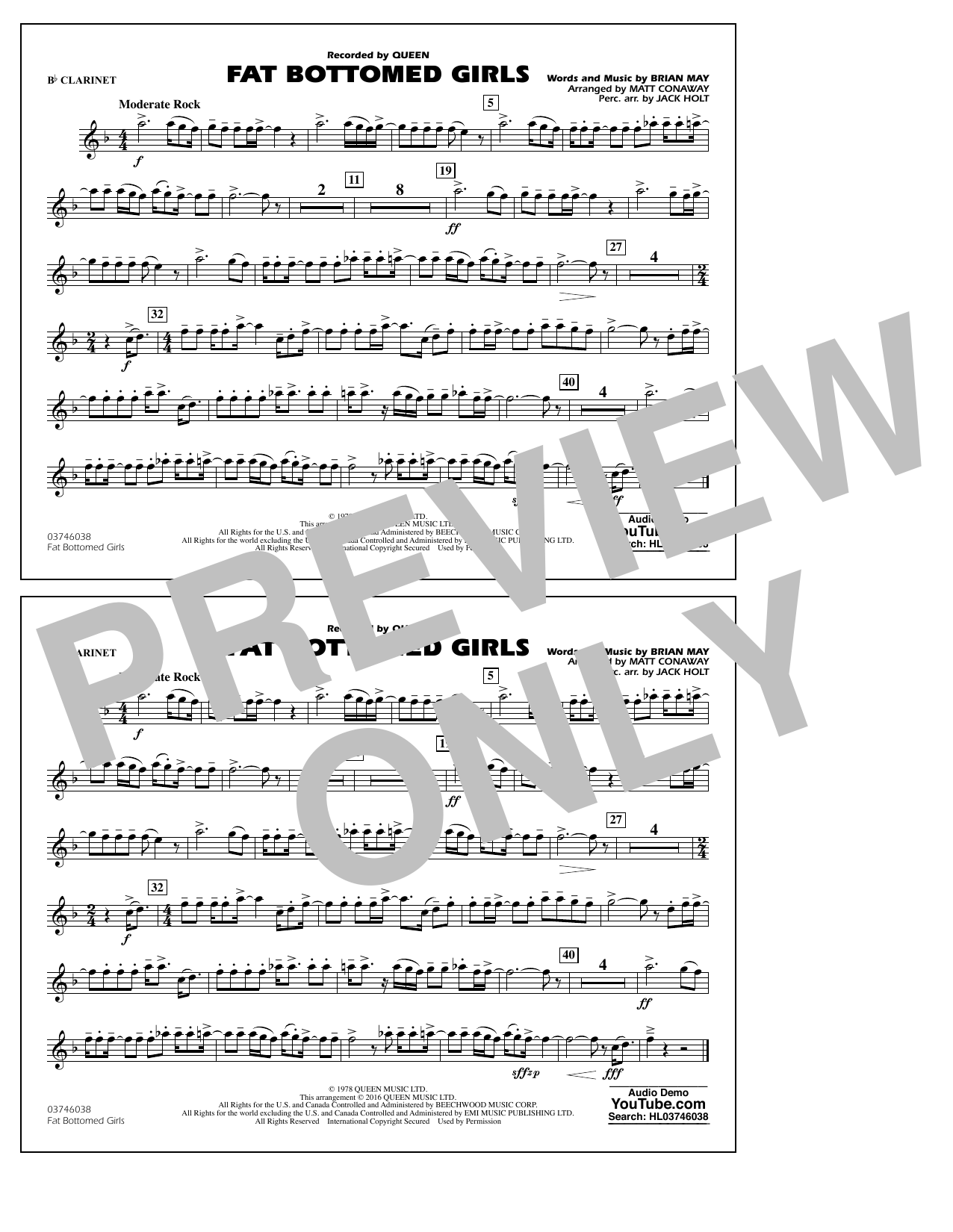Fat Bottomed Girls – Bb Clarinet Fat Bottomed Girls – Bb Clarinet